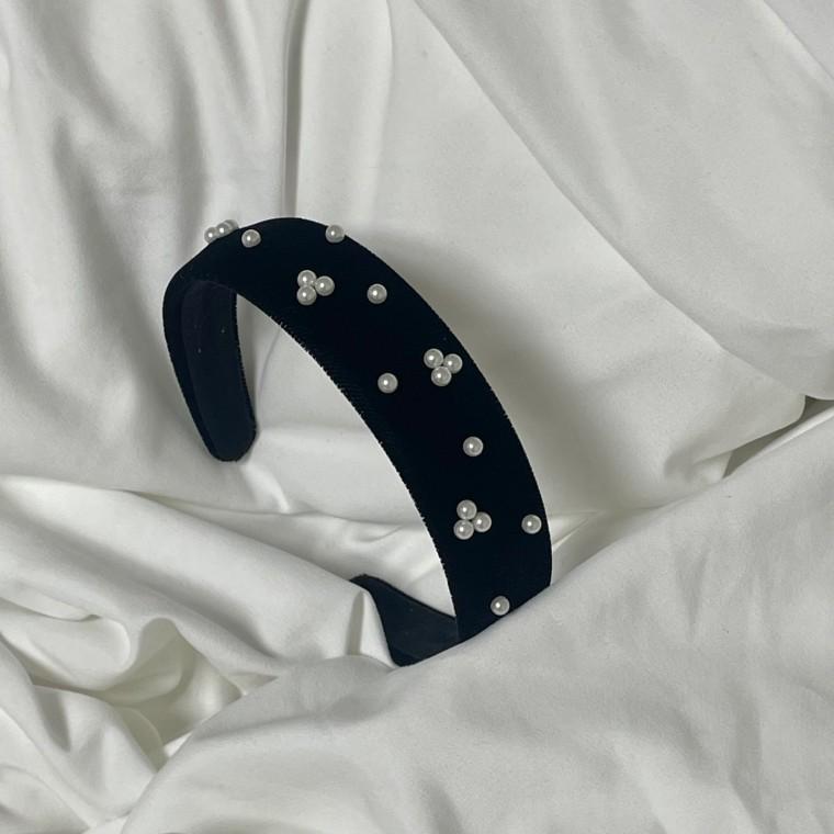 국내제작 겨울 진주 인기 고급 블랙벨벳 블랙 벨벳 머리띠 헤어밴드 진주머리띠
