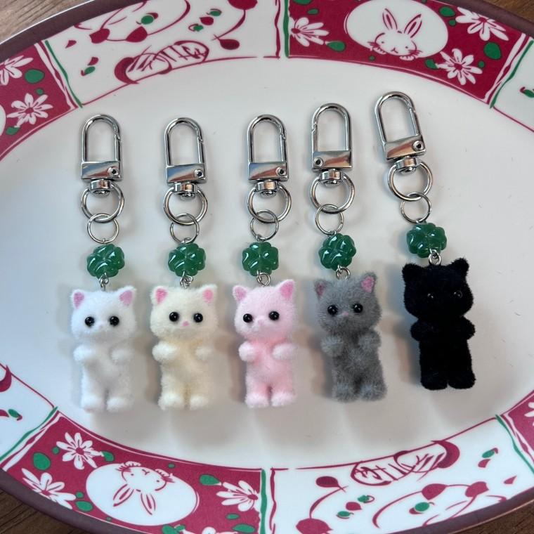 키링 고양이 네잎클로버 클로버 동물 애니멀 후로킹 벨벳 귀여운 목걸이 가방 열쇠고리