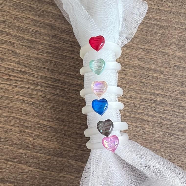 하트 오로라 그라데이션 펄 행운 럭키 그리너리 아크릴 호마이카 국내제작 반지 우정링 소품샵 추천