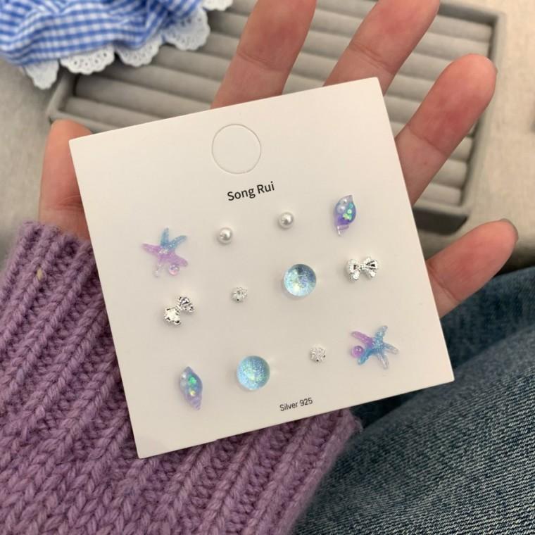 바다 불가사리 조개 소라 리본 진주 세트 은침 귀걸이 s925 미니 데일리 포인트 키치한 소품샵