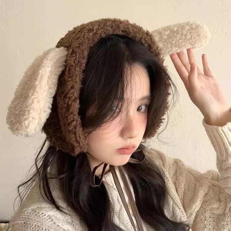 강아지 귀 귀여운 놀이동산 배색 군밤 귀마개 귀도리 양모 양털 보온 방한용품 남녀공용 스키장 눈썰매