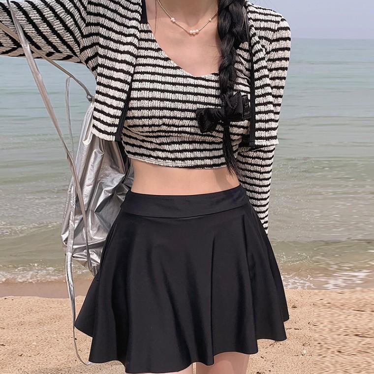 4pcs 스트라이프 겉옷 모노키니 수영복 투피스 여성 워터파크 풀빌라 패션 여름 휴가 실내 실외 휴양지