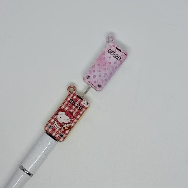 B47 볼펜꾸미기 볼꾸 동대문 꾸미기 DIY 캐릭터 고양이 KT 핸드폰 휴대폰 키링 폰줄 체크 하트