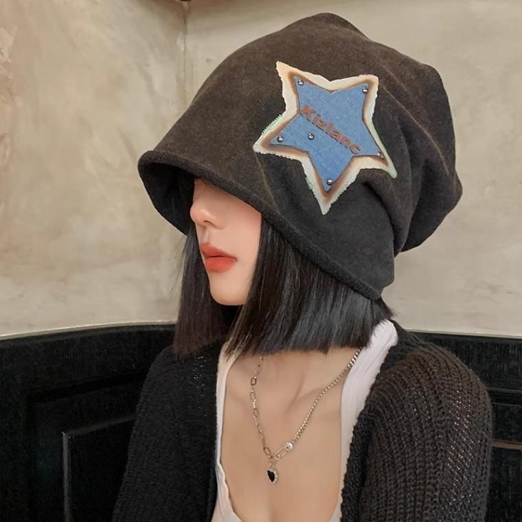 비니 키치한 봄 가을 환절기 모자 데일리 벙거지 캡 별 스타 청 데님