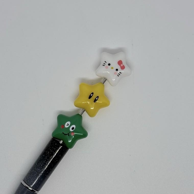 B110 볼펜꾸미기 볼꾸 동대문 꾸미기 DIY 컬러 별 스타 페이스볼 캐릭터 KT 고양이 믹스 컬러 랜덤
