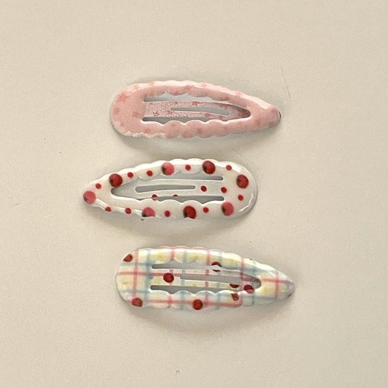 미니 쁘띠 토마토 삼각 레드 도트 점박이 사각 머리핀 헤어핀 똑딱핀 포인트 사은품 소품샵 어린이날