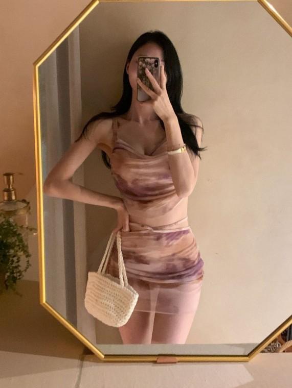 3pcs 핑크 그라데이션 래쉬가드 모노키니 수영복 비키니 여성 워터파크 풀빌라 패션 실내 실외 휴양지