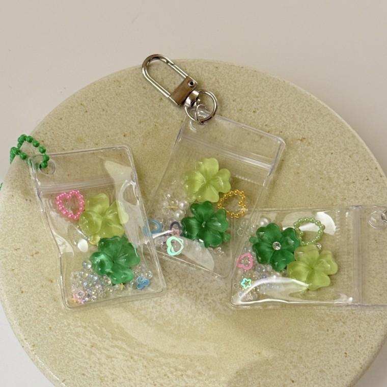 자체제작 네잎클로버 행운 수능 럭키 클로버 파우치 DIY 키링 열쇠고리 폰줄 가방꾸미기 포인트 소품샵