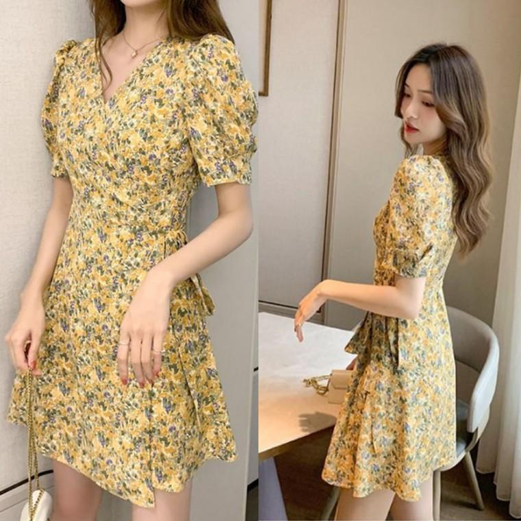 플라워 랩원피스 반팔 가운 로브 미니 투웨이 봄여름