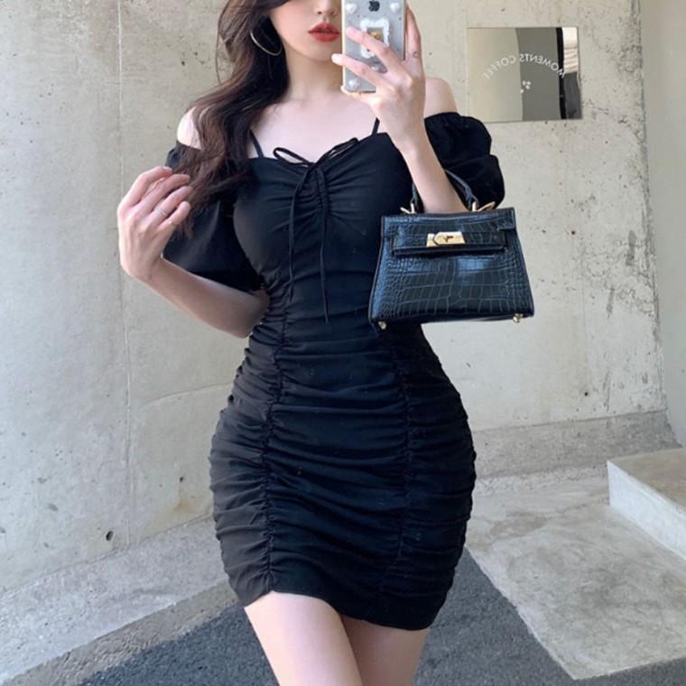 슬림 스판 원피스 오프숄더 스퀘어넥 여름 바캉스