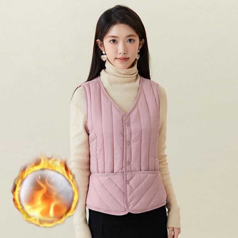 경량 패딩 조끼 여자 브이넥 겨울 보온 이너 베스트