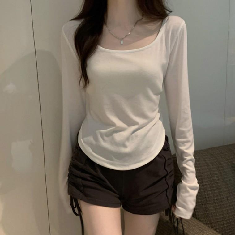여성 모달 라운드넥 티셔츠 여자 데일리 긴팔 레이어드 티