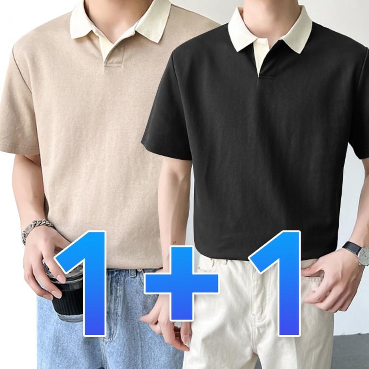 1+1 남성 카라 반팔티 데일리 슬릭넥 피케 티셔츠