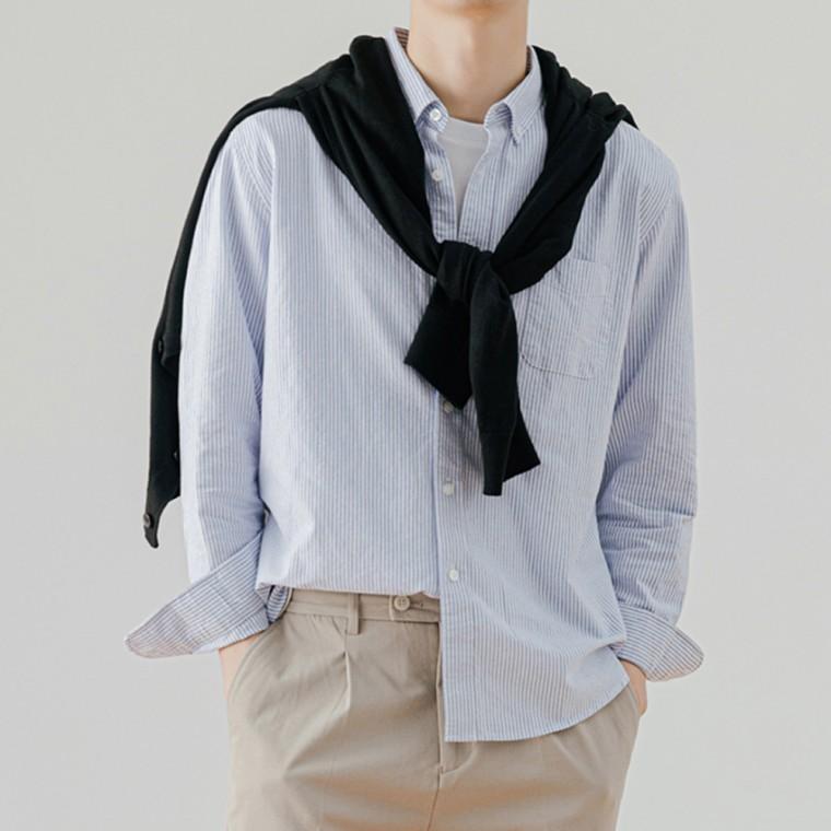 남자 스트라이프 셔츠 긴팔 카라 남방 봄 가을 데일리룩