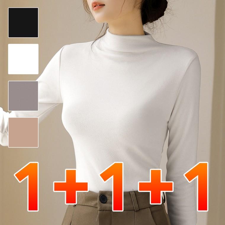 1+1+1 여성 폴라 티셔츠 겨울 긴팔 이너 반목티 3P