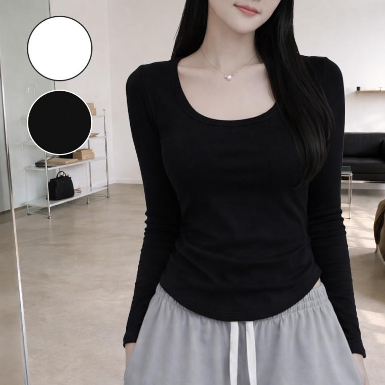 여성 이너티셔츠 세미크롭 데일리 레이어드 슬림 티셔츠