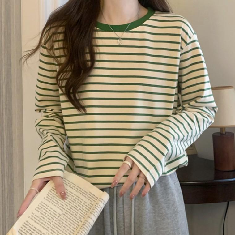 봄 가을 줄무늬 티셔츠 롱슬리브 루즈핏 데일리 긴팔티