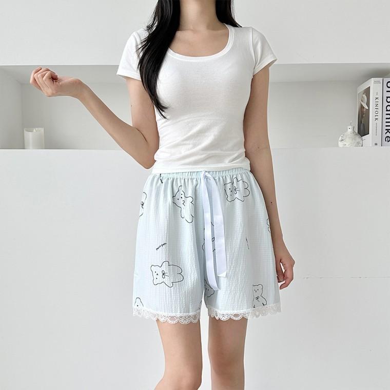 귀여운 실내바지 캐릭터 레이스반바지 여자잠옷바지
