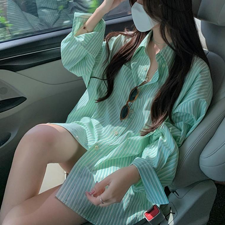 스트라이프 오버핏 루즈핏보이셔츠 컬러셔츠 롱셔츠 비치웨어 보이셔츠 여름