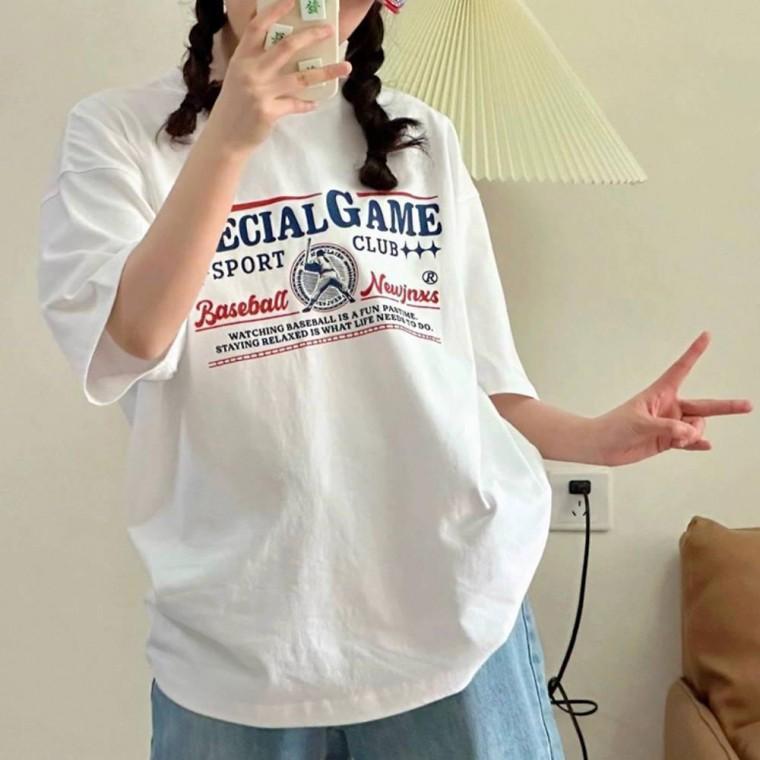 라운드 나염프린팅 반팔티셔츠 반팔티 맨투맨 박시핏 여름티 캐주얼 나염티