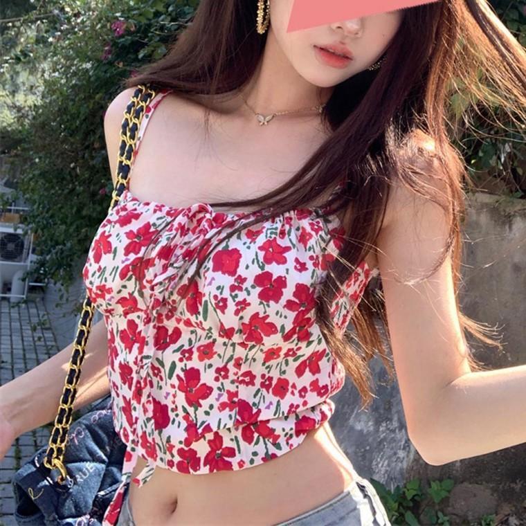 튜브탑 플라워 나시 티셔츠 브라탑 바캉스룩 끈나시 페스티벌룩 캐미솔 클럽