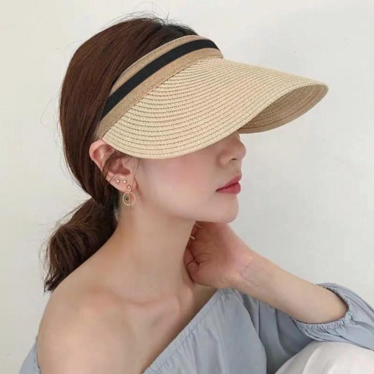 썬캡 내추럴 바이저 햇빛 모자 차단 농사 비 기능성 라피아 여성