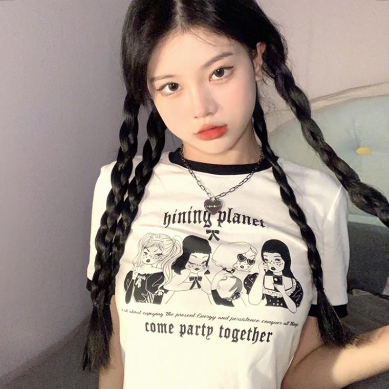 레트로 소녀 반팔 크롭티
