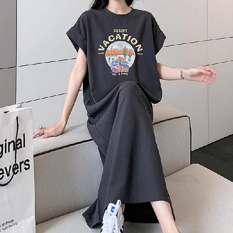 캐주얼 반팔 여름 데일리룩 여성 프린팅 롱원피스