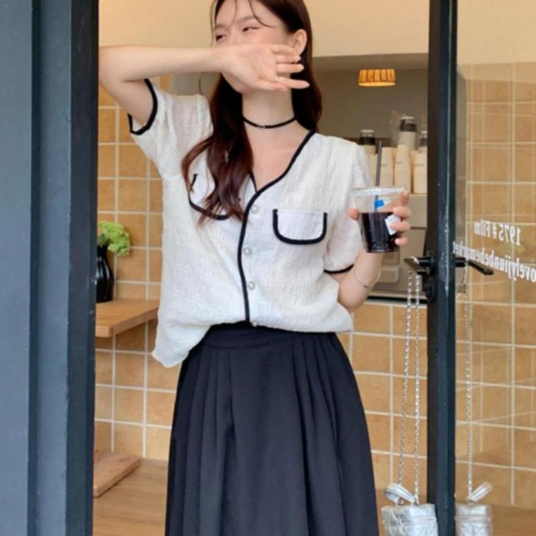 여름 여성 반팔 예쁜 브이넥 시원한 가디건 카디건 여름 가디건 배색 반팔