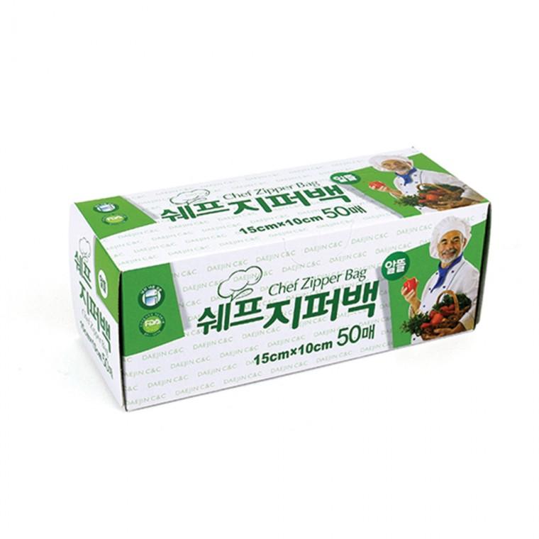 쉐프 지퍼백 알뜰 (15*10) 50매 위생식품보관 비닐팩 냉동냉장 밀폐포장