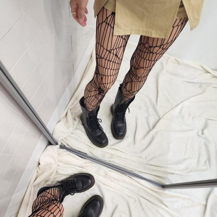 할로윈 해골 거미줄 패턴 망사 팬티스타킹