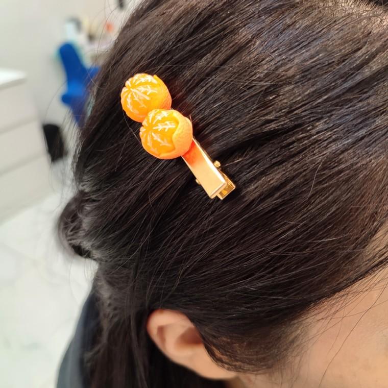1P 오렌지귤 귤모양 과일 머리핀 헤어핀 악세사리