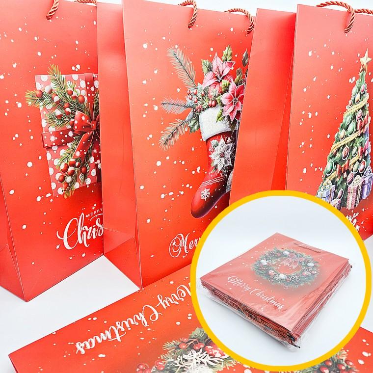크리스마스 쇼핑백 2탄 12개묶음 - 고급 종이쇼핑백 튼튼함 펄디자인 선물쇼핑백