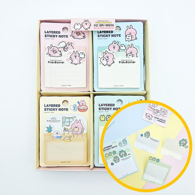 카나헤이 3단 점착 메모지 20개입 1박스 - 3가지크기 디자인 접착식 메모지 학원 마켓데이
