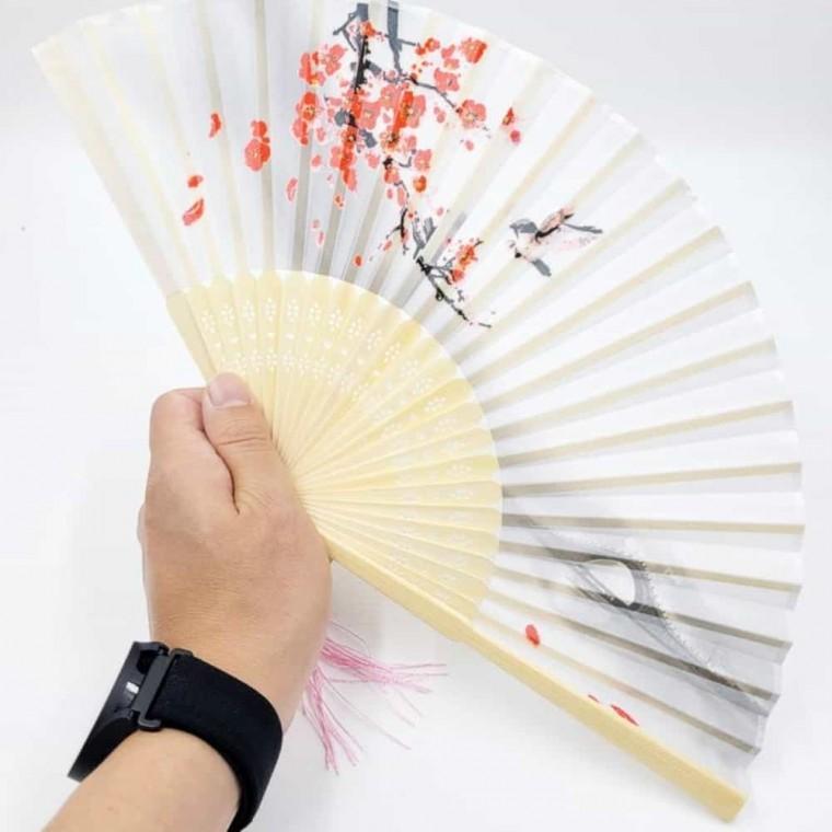 일본수채화 레드 매화 휴대용접는부채 접이식대나무손부채 휴대용접이식부채