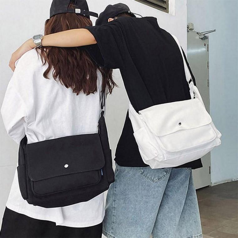 남자 여자 커플 가방 블랙 화이트 캔버스 크로스백 캐주얼백 학생 보조 여행 데일리 남성