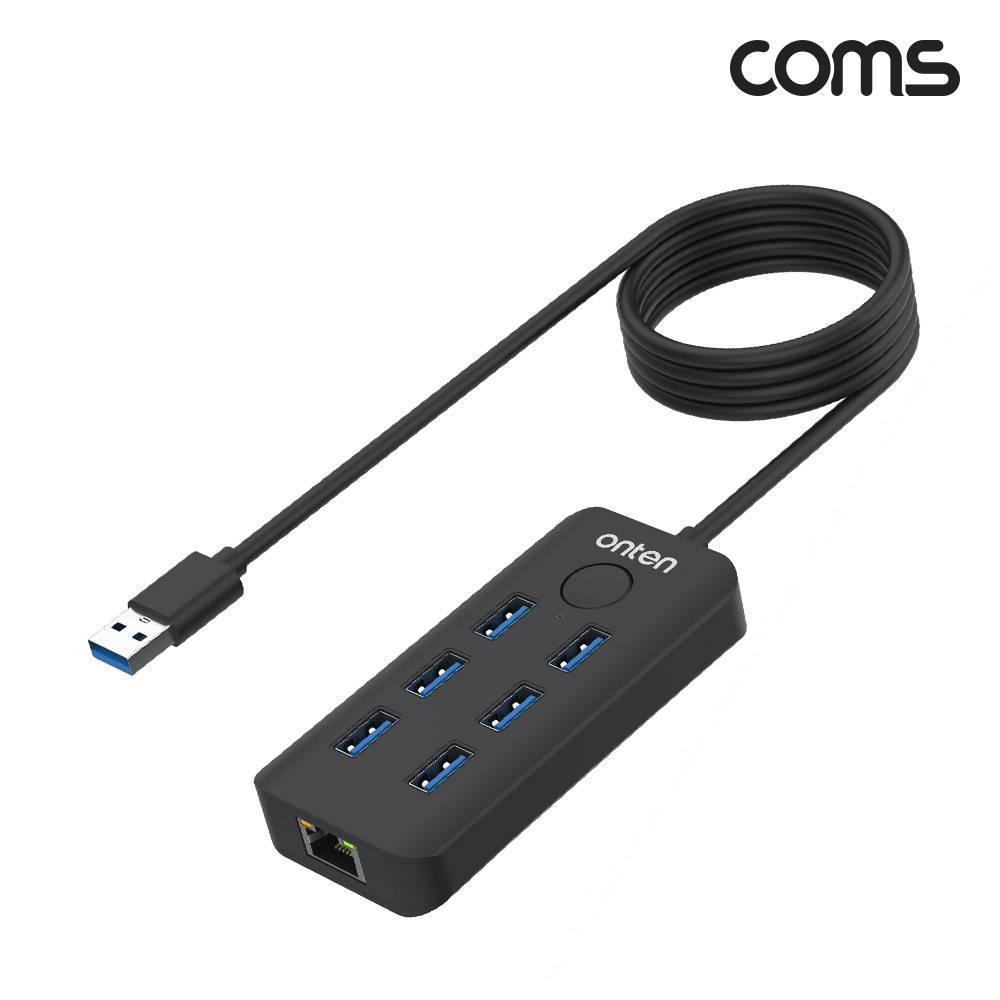 USB 3.0 멀티허브 6포트 Gen1 5Gbps RJ45 이더넷 랜카드 10 100Mbps 화면잠금 락스크린 버튼