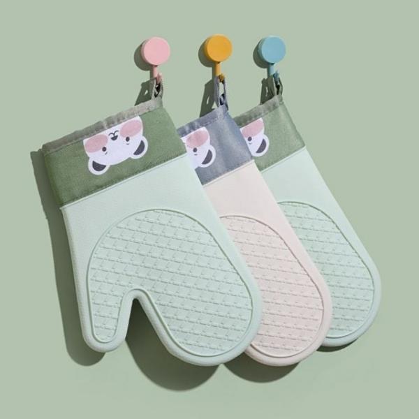 (큰손할인) 곰돌이 주방장갑 이중 전자레인지 냄비 오븐 벙어리 2p세트 실리콘 내열 보호 안전 부엌