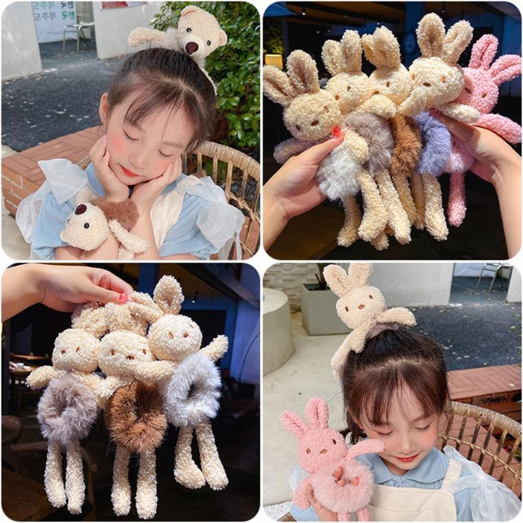 (포워드테크) 곰인형 토끼인형 유아 아동 머리끈 헤어밴드 머리띠 고무줄 곱창밴드