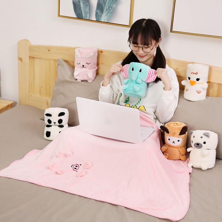 (포워드테크) 캐릭터 극세사 무릎담요 사무실 차량용 캠핑 담요 미니 동물 귀여운 인형 쿠션 학생 10종