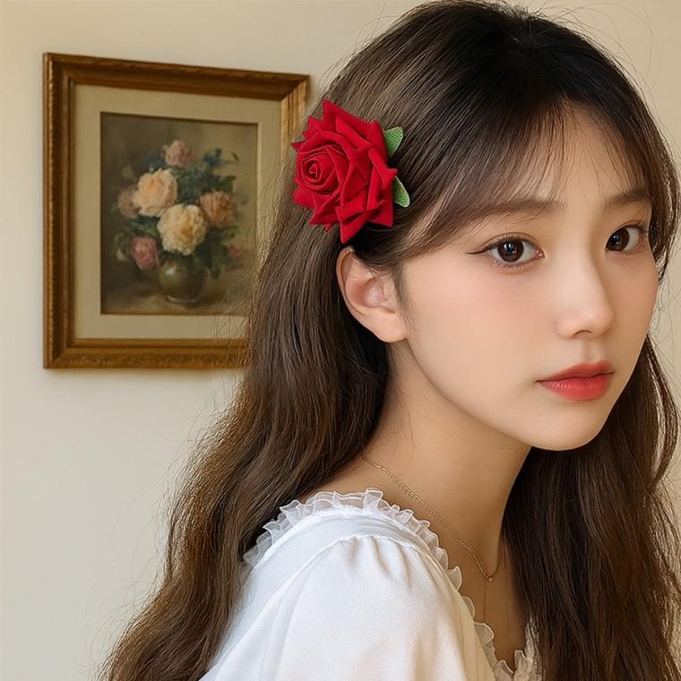 로즈 플라워 포인트 헤어집게핀