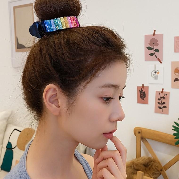 레인보우 트윙클 헤어집게핀 똥머리 올림머리
