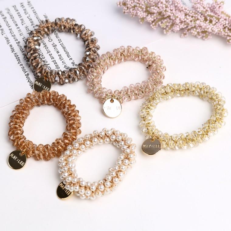 크리스탈 진주 비즈 헤어슈슈 머리끈 머리고무줄