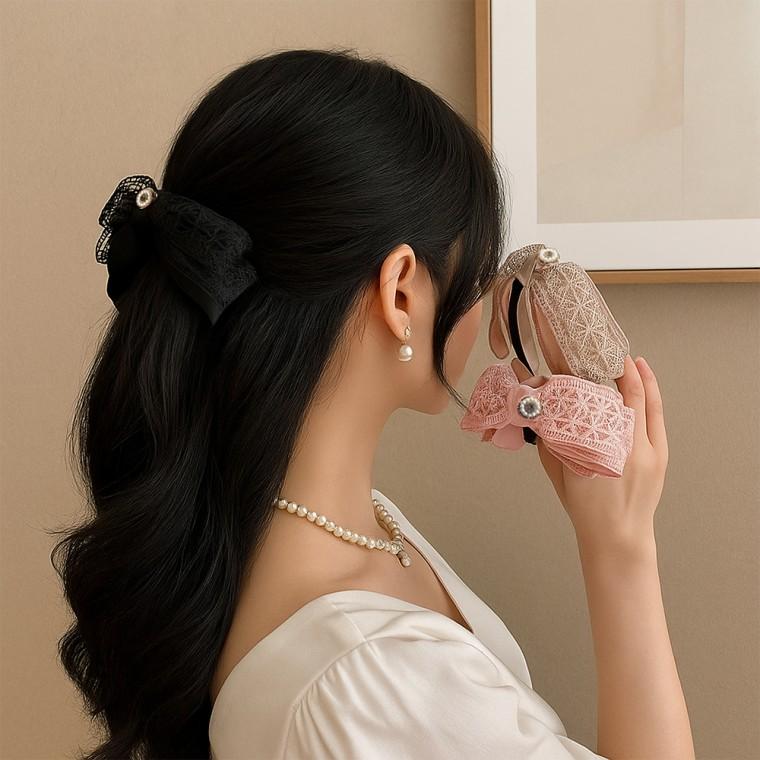 리본 레이스 바나나 집게핀 헤어핀