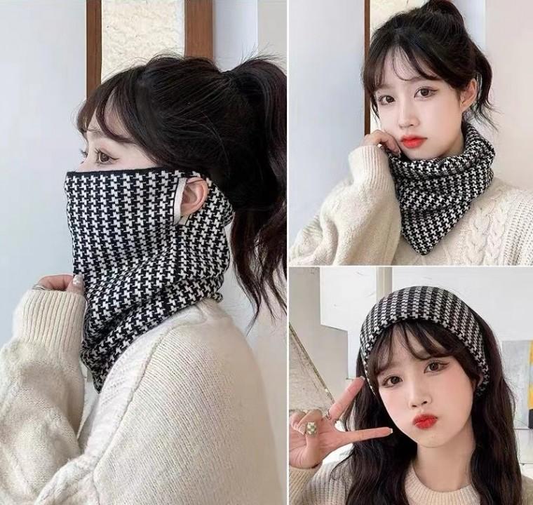 [사러왕]니트넥워머 하운드 체크 멀티스카프 목토시 방한용품 스키 골프 자전거 커플 워머 목폴라 목도리