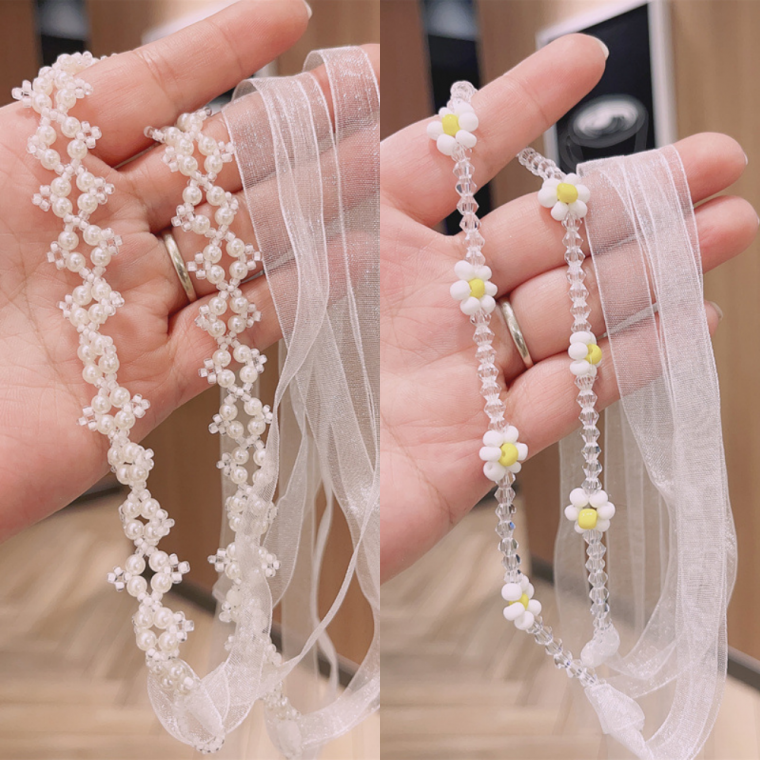 [보리별] 셀프웨딩 헤어밴드 진주 비즈 티아라 장식 머리끈 목걸이 초커 발레코어 머리띠 촬영소품
