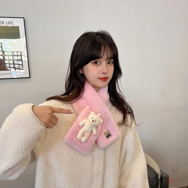곰돌이 부착 목도리 곰인형 붙임 털목도리 페이크퍼