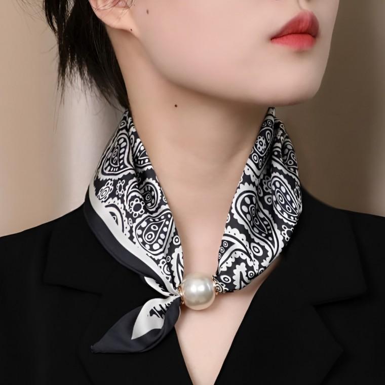 [쓰러담아] 진주 타이 스카프 자석 원터치 이지스카프 미니 쁘띠 타이 방도 포인트 목 목걸이 마그네틱
