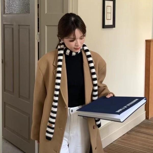 [기회공작소] 목선에 툭 5초 레이어드 완성 스트라이프 쁘띠 목도리 페이크퍼 머플러 롱목도리