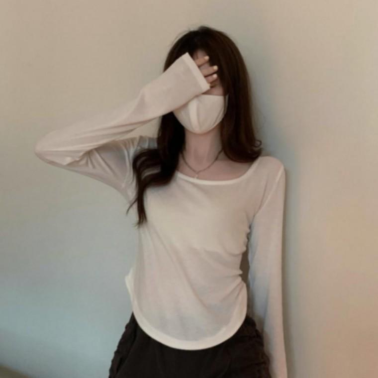여성 데일리 이너 베이직 라운드넥 슬림핏 긴팔 티셔츠